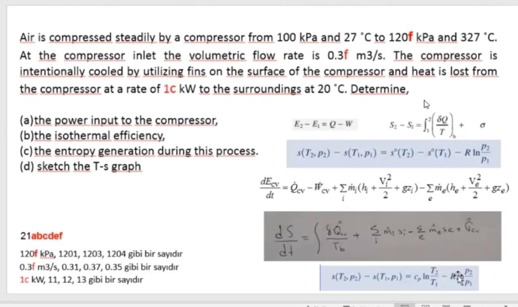Solved Air Is Compressed Steadily By A Compressor From 100 Chegg Com
