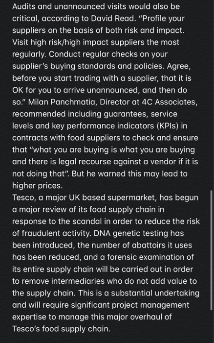 Solved CASE STUDY: RISK MANAGEMENT IN FOOD SUPPLY CHAINS | Chegg.com
