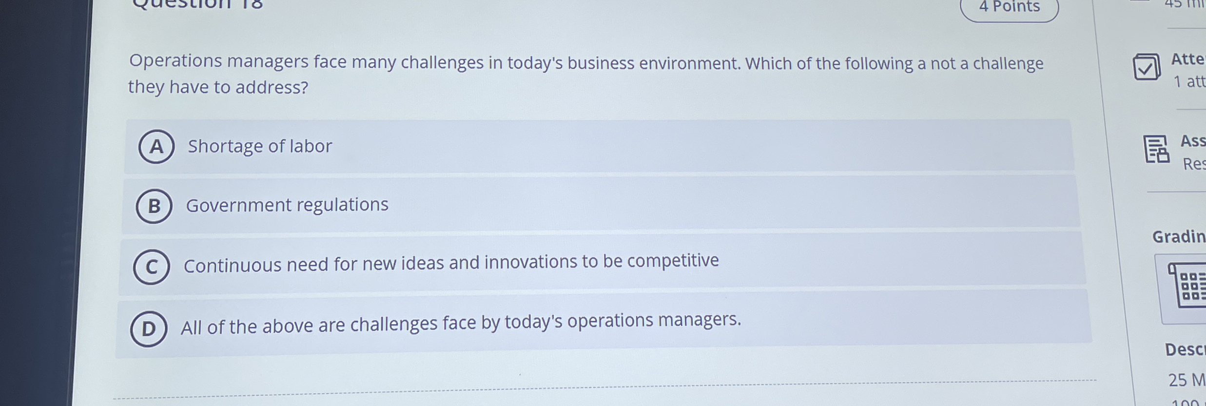 Solved 4 ﻿PointsOperations managers face many challenges in | Chegg.com