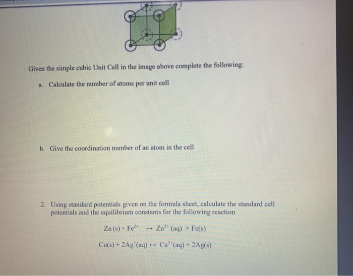 Solved Given the simple cubic Unit Cell in the image above | Chegg.com