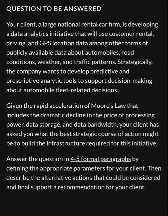Solved QUESTION TO BE ANSWERED Your client, a large national
