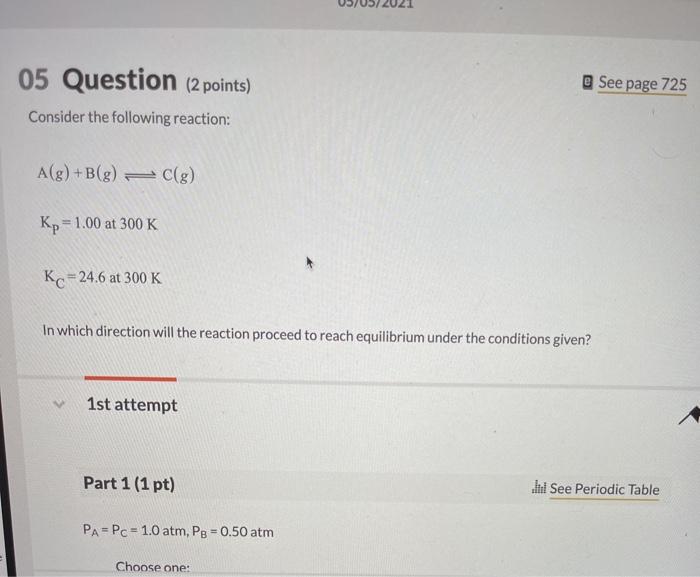 Solved See page 725 05 Question (2 points) Consider the | Chegg.com