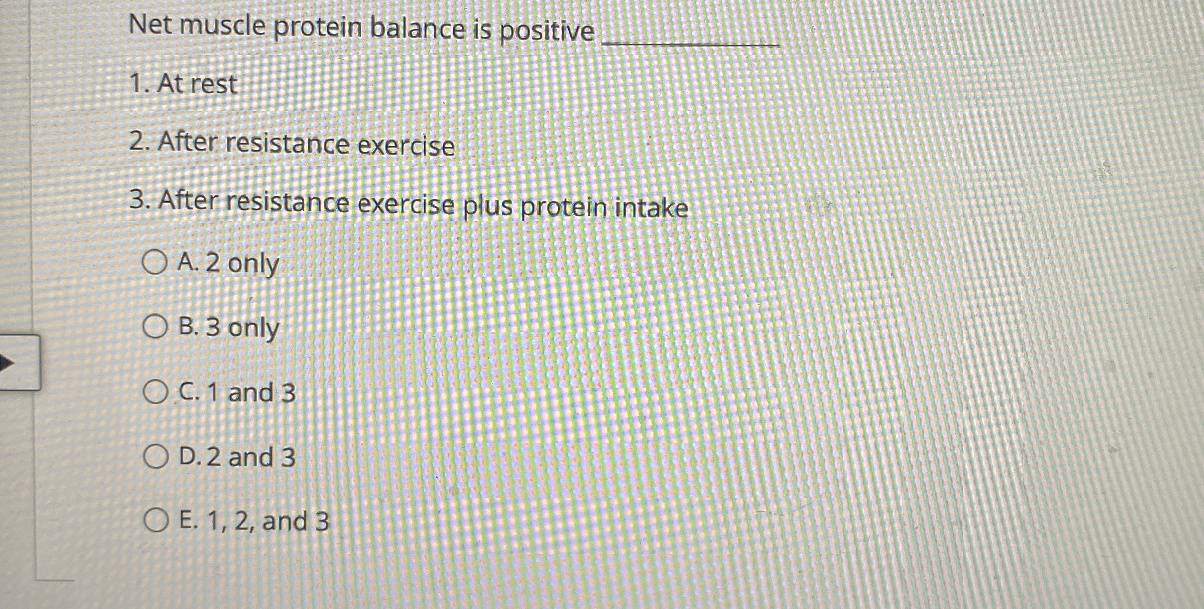 Solved Net muscle protein balance is positive q,At restAfter | Chegg.com