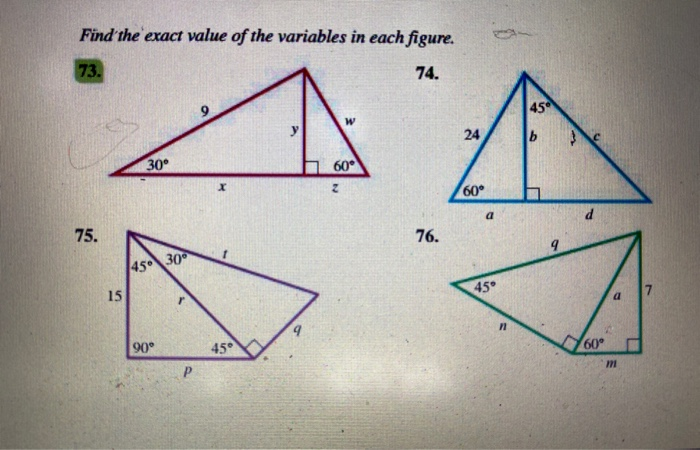 Solved Find The Exact Value Of The Variables In Each Figu Chegg Com