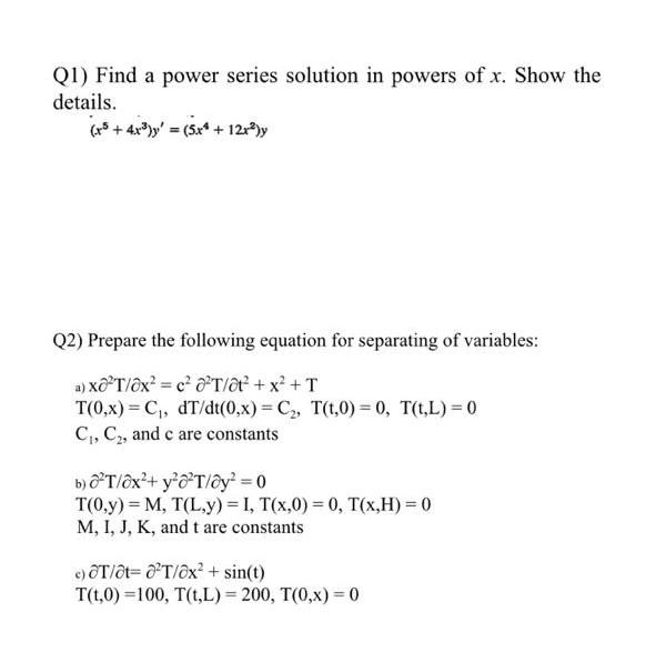 1 Find A Power Series Solution In Powers Of X Show Chegg Com