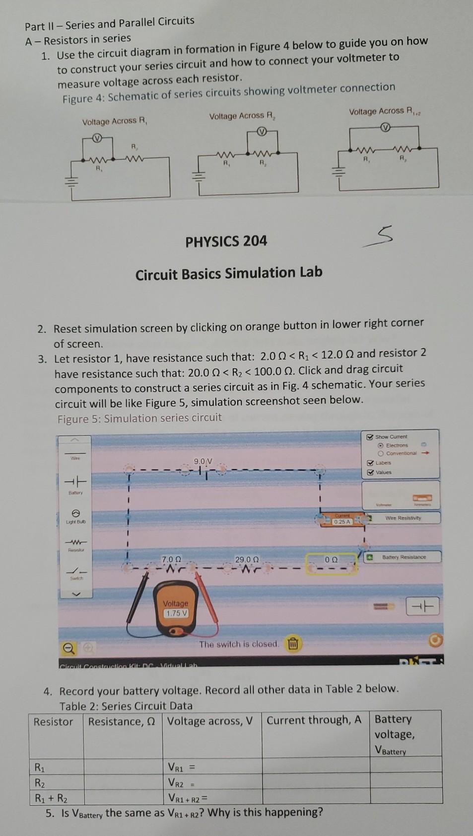 Solved Part II - Series and Parallel Circuits A-Resistors in | Chegg.com