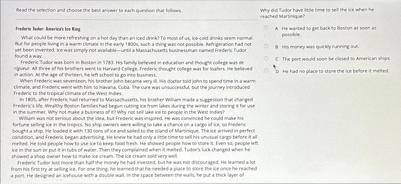 Solved Read the selection and choose the best answer to each | Chegg.com