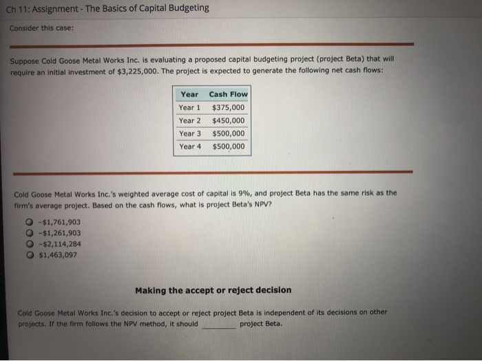 Solved Ch 11: Assignment - The Basics of Capital Budgeting | Chegg.com