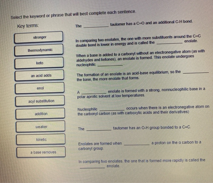 Solved Select the keyword or phrase that will best complete | Chegg.com