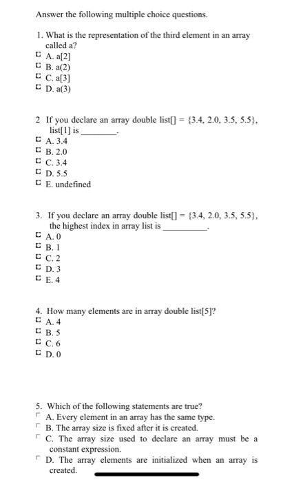 Solved Answer the following multiple choice questions. 1. | Chegg.com