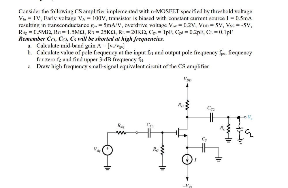 Solved Consider the following CS amplifier implemented with | Chegg.com