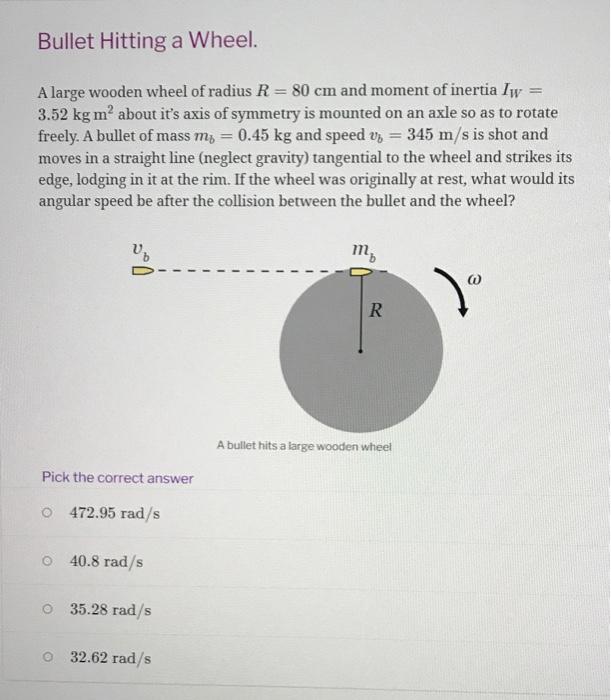 Solved Bullet Hitting a Wheel. A large wooden wheel of | Chegg.com