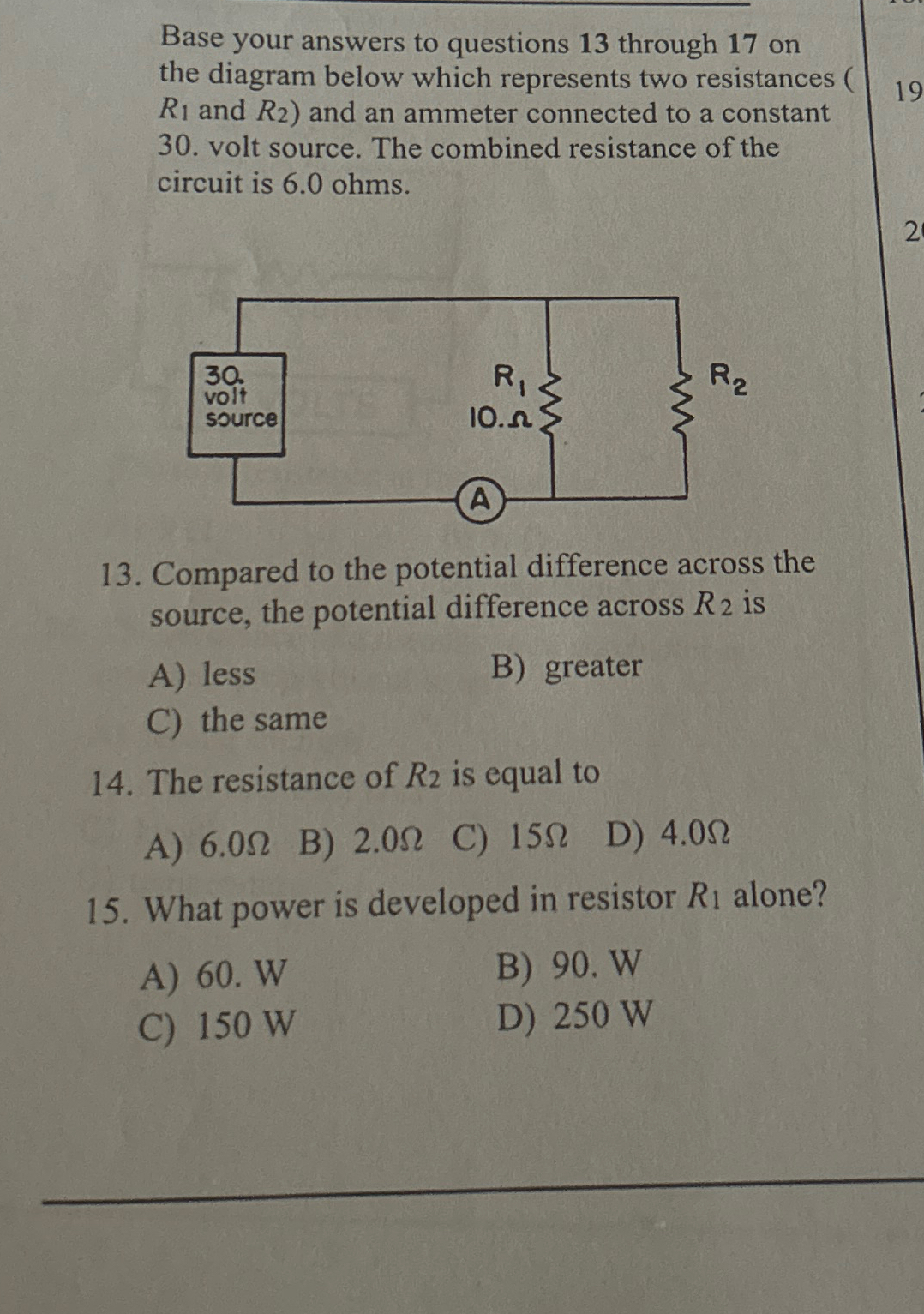 Solved Base your answers to questions 13 ﻿through 17 ﻿on the | Chegg.com