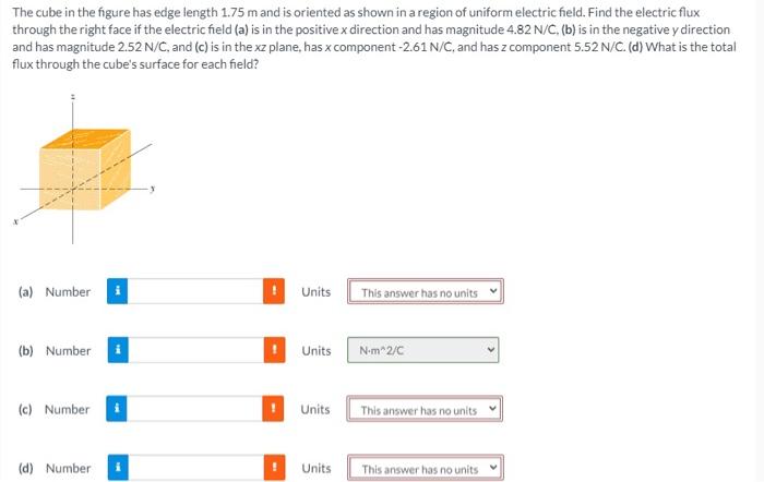 Solved The Cube In The Figure Has Edge Length 1.75 M And Is | Chegg.com