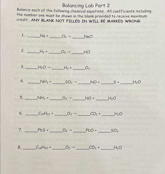 Solved Balancing Lab Part 2 Balance each of the following | Chegg.com