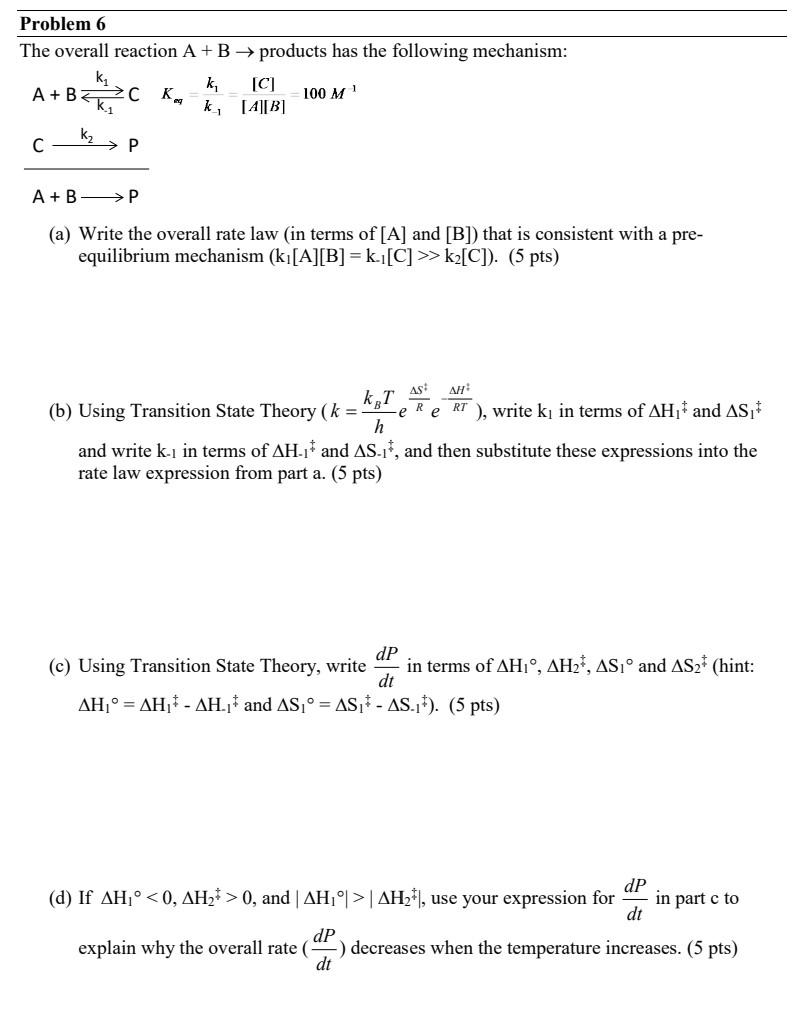 Solved The Overall Reaction \\( \\mathrm{A}+\\mathrm{B} | Chegg.com