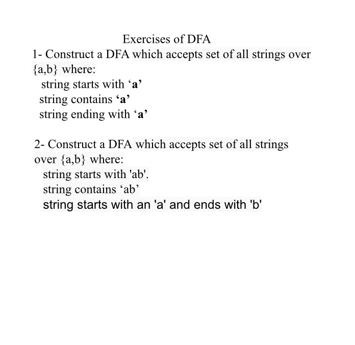 Solved Exercises Of DFA 1- Construct A DFA Which Accepts Set | Chegg.com