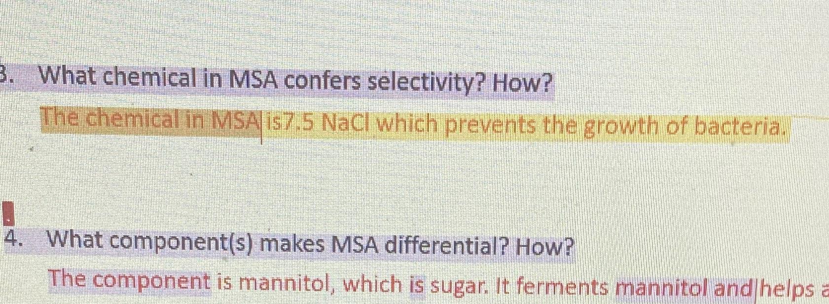 Solved What chemical in MSA confers selectivity? How?The