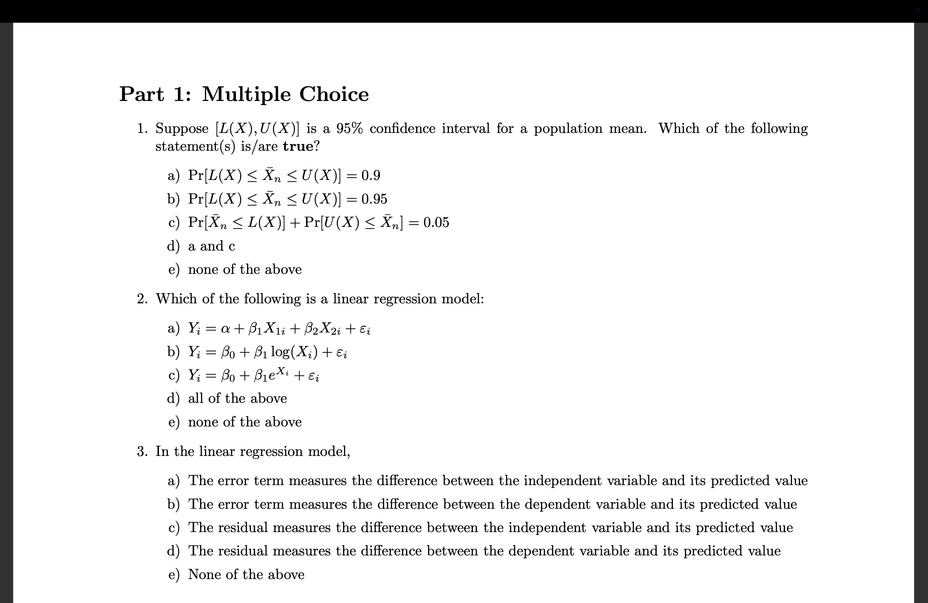 Solved please answer these 3 ﻿Part 1: Multiple ChoiceSuppose | Chegg.com