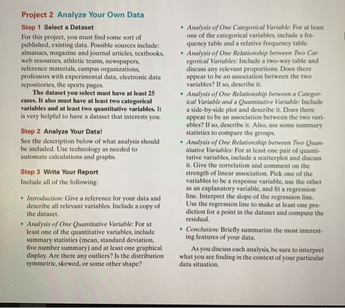 Project 2 Analyze Your Own Data Step 1 Select a | Chegg.com