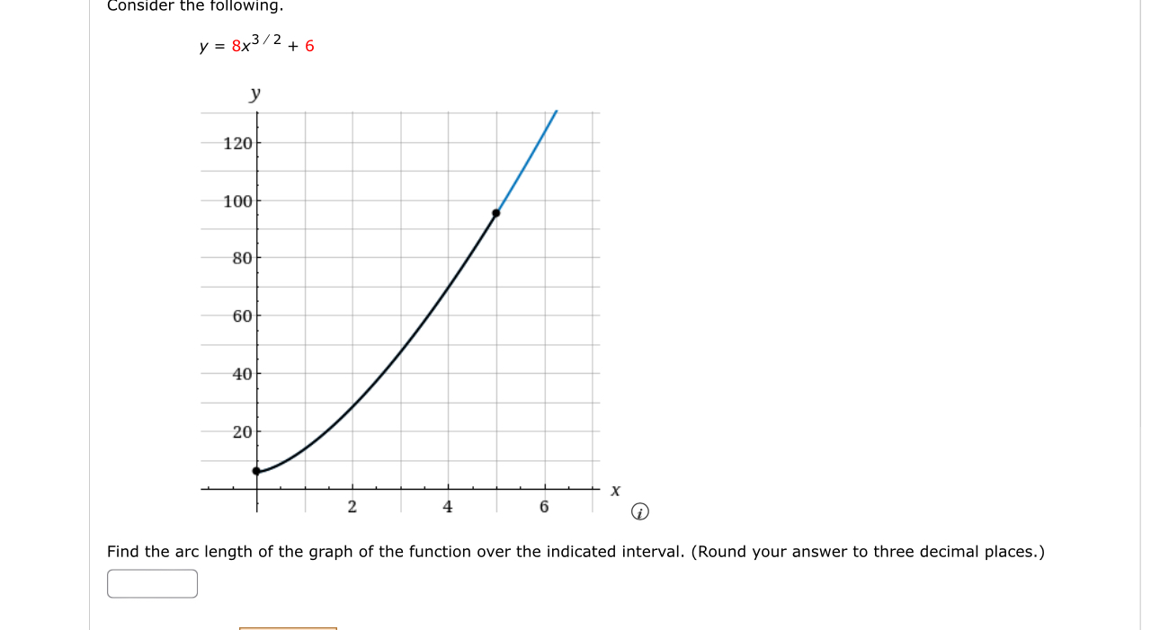 Solved Consider the following.y=8x32+6Find the arc length of | Chegg.com