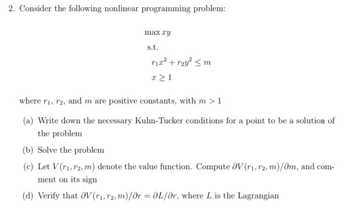 Solved 2. Consider the following nonlinear programming | Chegg.com