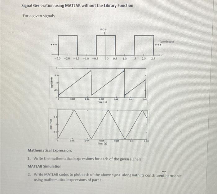 Solved Signal Generation using MATLAB without the Library | Chegg.com