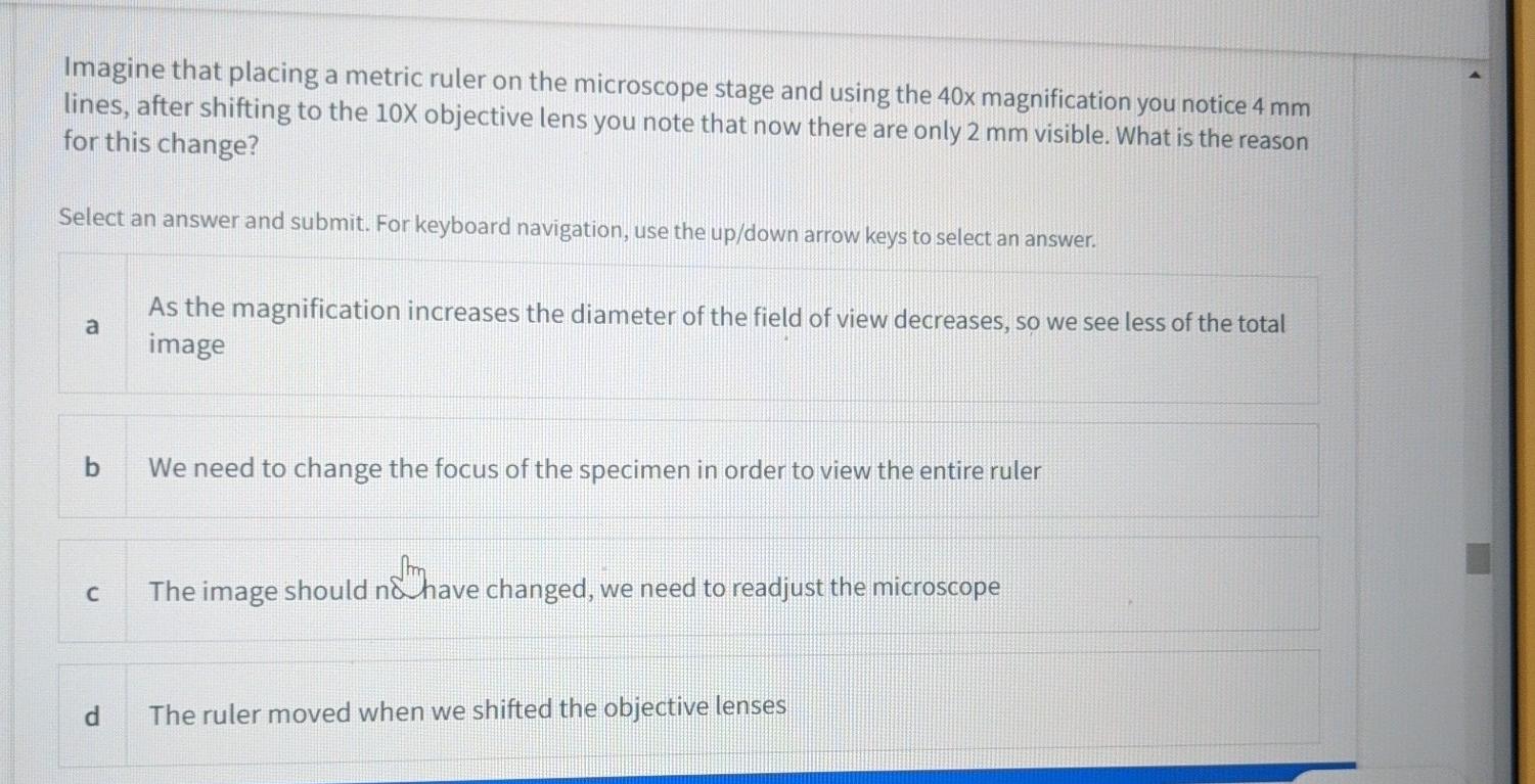 Solved If the total magnification is 40 x then it implies | Chegg.com