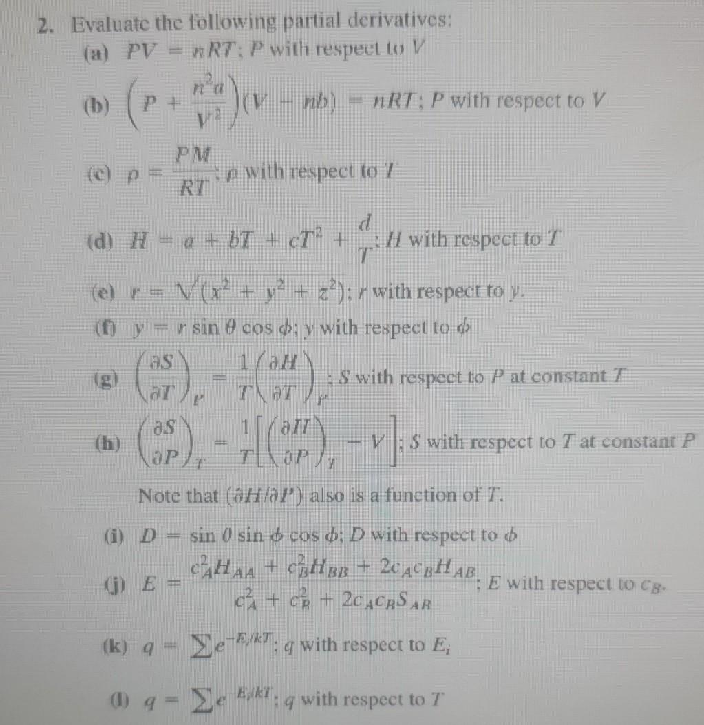 Solved 2 Evaluate The Following Partial Derivatives A Chegg Com