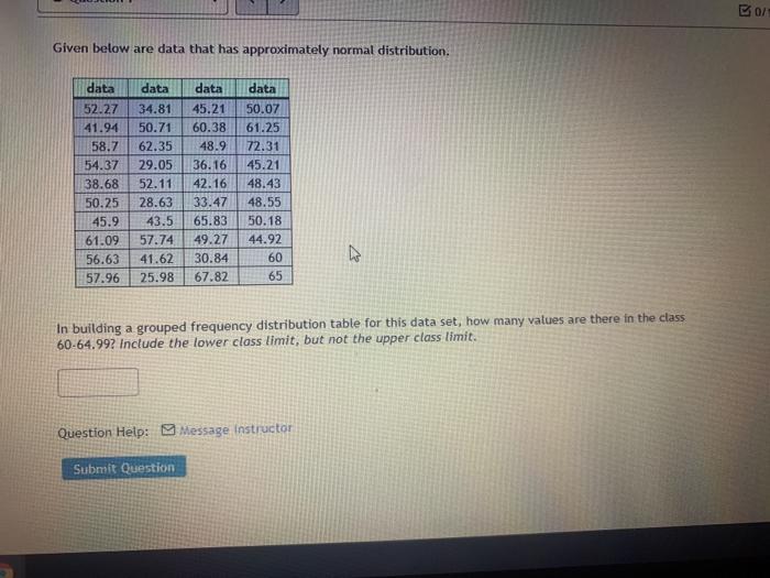 Solved EO Given below are data that has approximately normal | Chegg.com