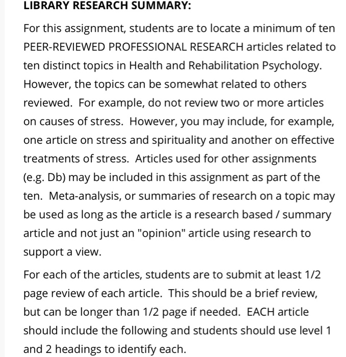 LIBRARY RESEARCH SUMMARY: For this assignment, | Chegg.com
