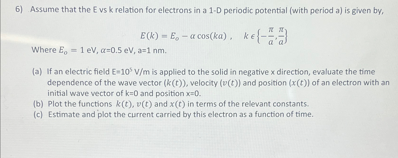 Assume that the E vs k relation for electrons in a | Chegg.com