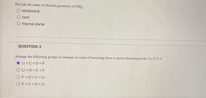 Solved Provide the name of electron geometry of NH3 | Chegg.com