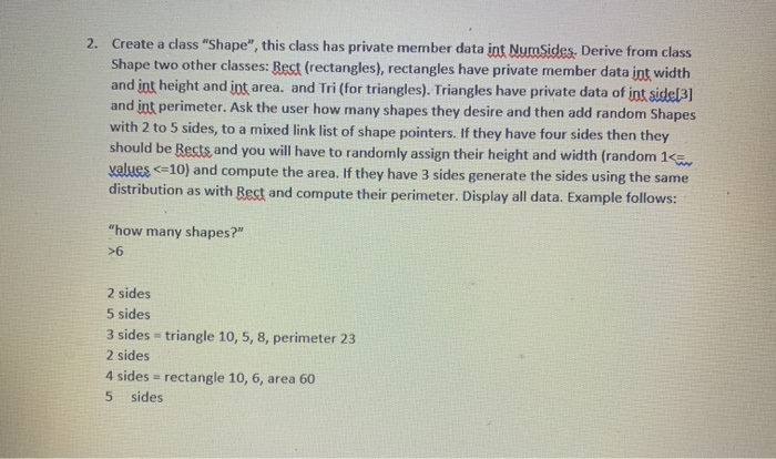 Solved 2. Create a dass "Shape", this class has private | Chegg.com