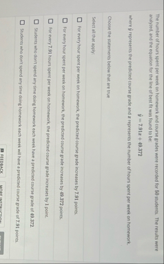 Solved The number of hours spent per week on homework and | Chegg.com
