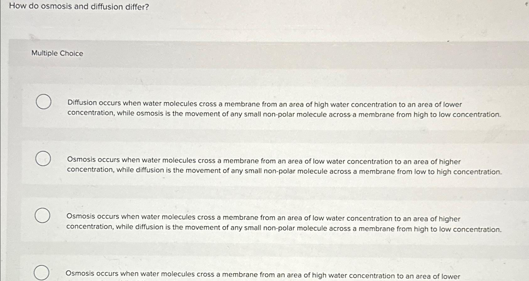 Solved How do osmosis and diffusion differ?Multiple | Chegg.com