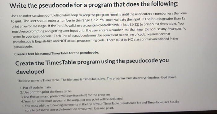 Solved Write the pseudocode for a program that does the | Chegg.com