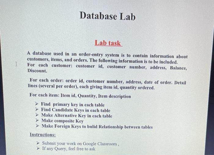 Solved Database Lab Lab task I A database used in an | Chegg.com