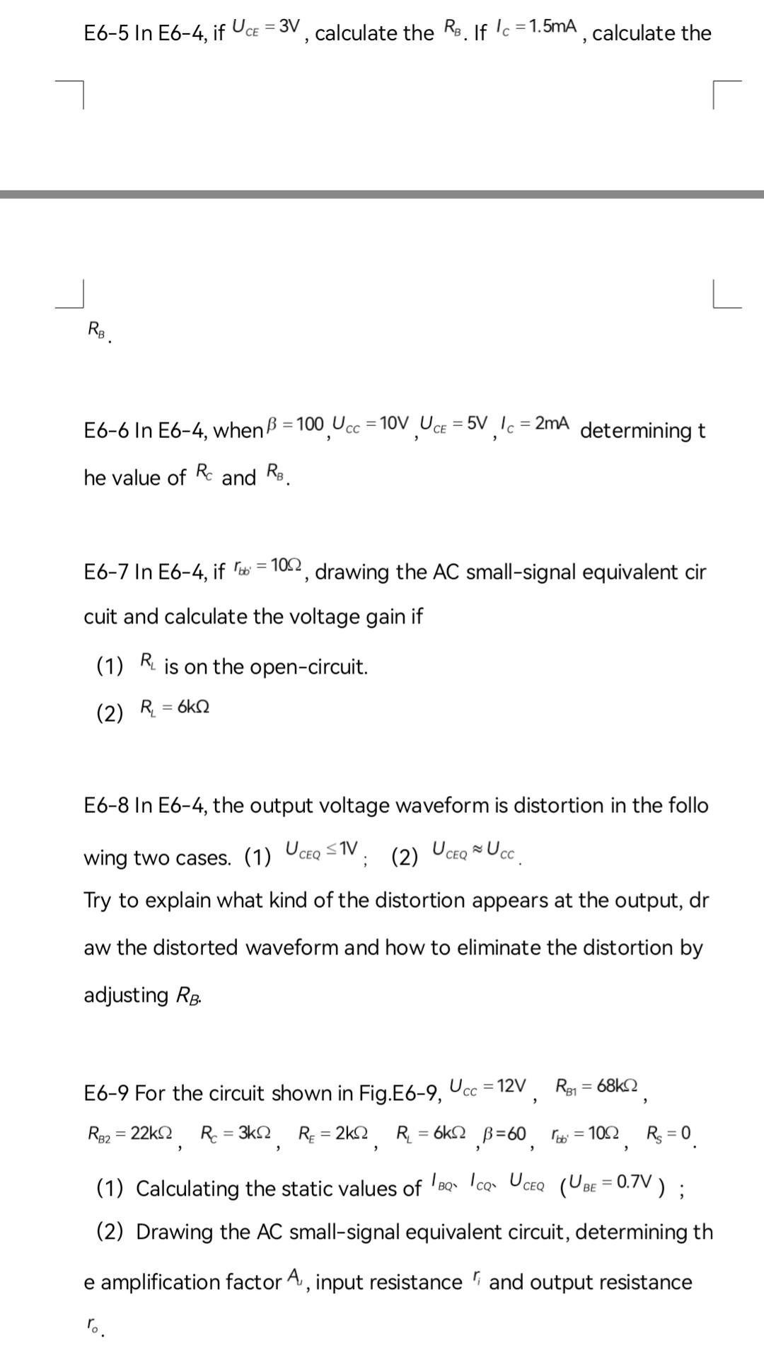 Solved E6-5 In E6-4, if UCE = 3V, calculate the Rs. If | Chegg.com