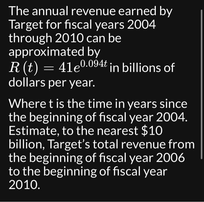 Solved The annual revenue earned by Target for fiscal years | Chegg.com