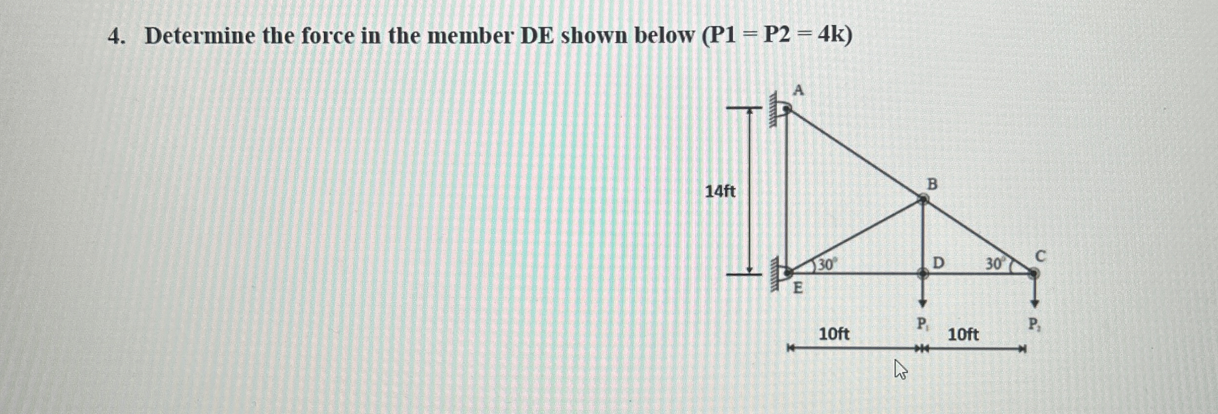 Solved Determine the force in the member DE shown below | Chegg.com