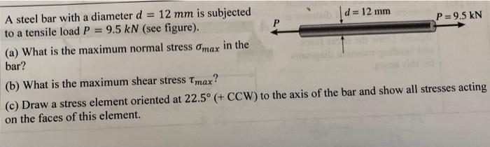 Solved A steel bar with a diameter d=12 mm is subjected to a | Chegg.com