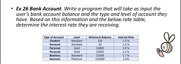 Solved Ex 26 Bank Account. Write a program that will take as | Chegg.com