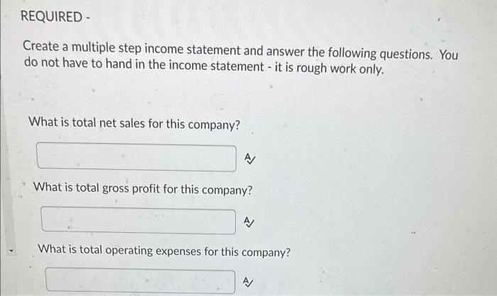 Create a multiple step income statement and answer | Chegg.com