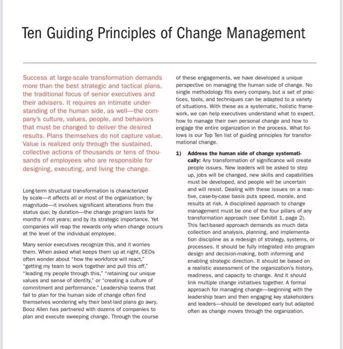Solved Ten Guiding Principles of Change Management Success | Chegg.com