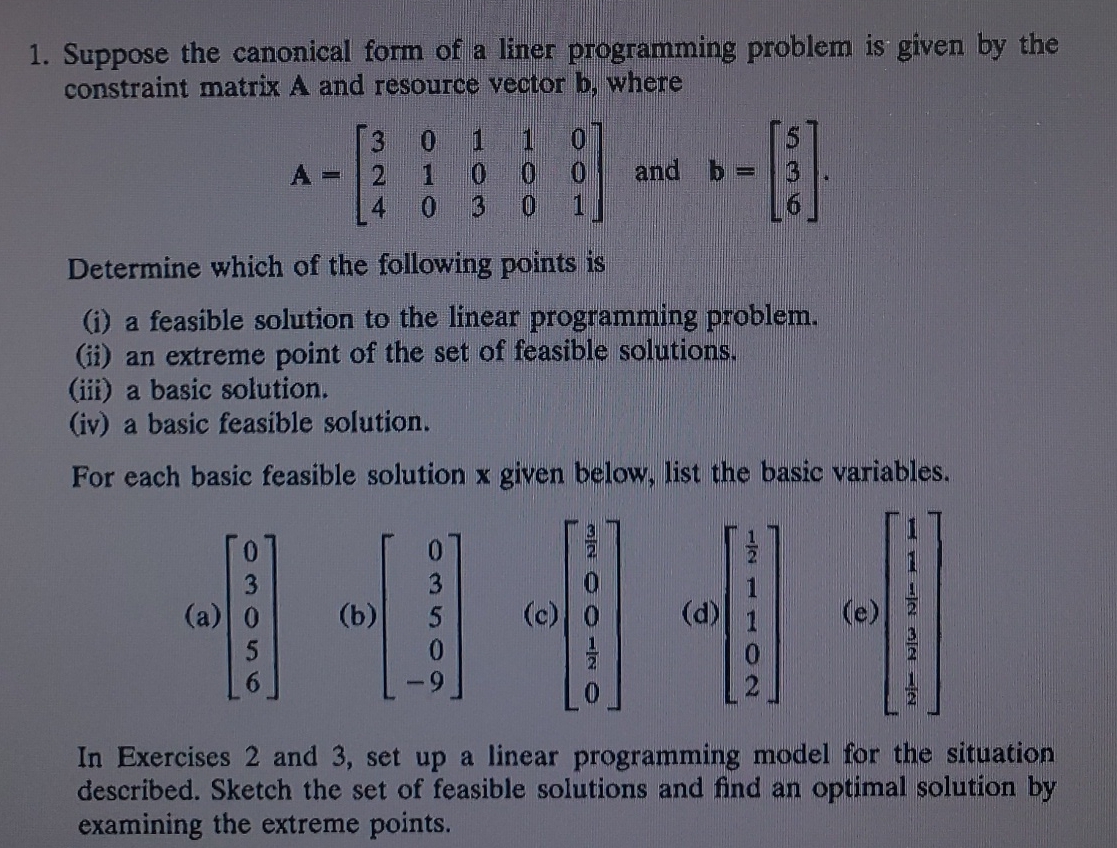 Solved Suppose the canonical form of a liner programming | Chegg.com