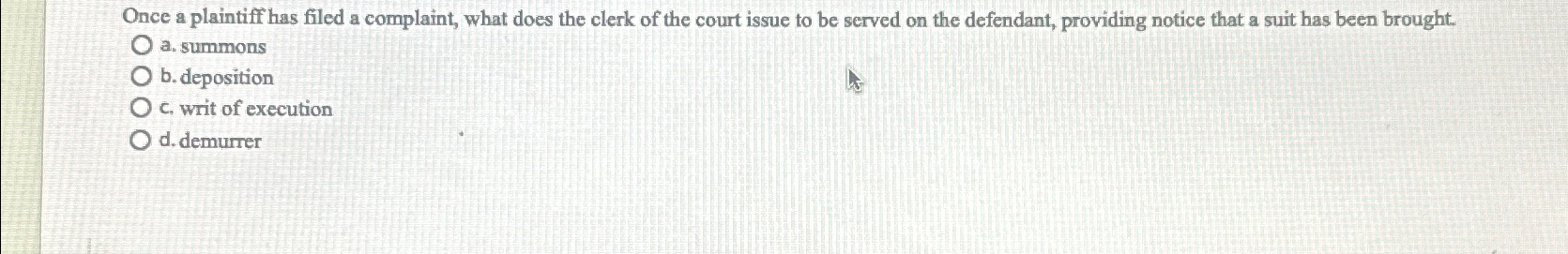 Solved Once a plaintiff has filed a complaint, what does the | Chegg.com