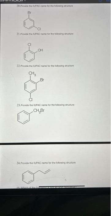 Solved 20 Provide The IUPAC Name For The Foloning Itructere Chegg Com   Image