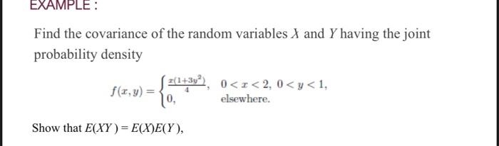 Solved EXAMPLE: Find the covariance of the random variables | Chegg.com