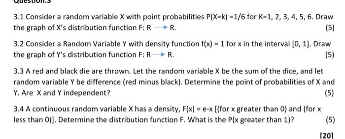 Solved 3.1 Consider a random variable X with point | Chegg.com